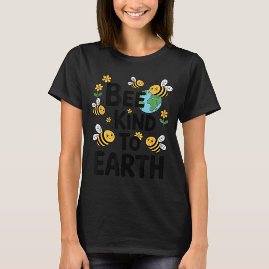 地球に優しく - 可愛い蜂 花 地球 子供 Tシャツ (正面)