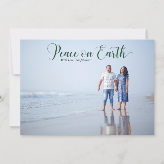 地球に優雅な平和をもたらすホリデー写真 ダークグリーン シーズンカード (正面)