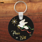 地球に平和を広める白い鳩 キーホルダー (正面)