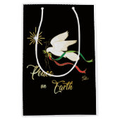 地球に平和を広める白い鳩 ミディアムペーパーバッグ (正面)