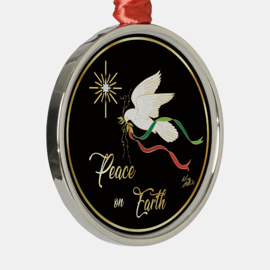 地球に平和を広める白い鳩 メタルオーナメント (右)