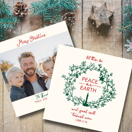 地球に平和を願い手描きのリースの写真クリスマスカード シーズンカード