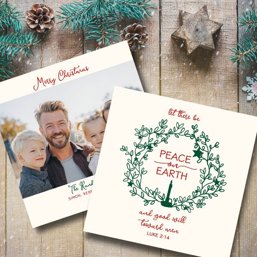 地球に平和を願い手描きのリースの写真クリスマスカード シーズンカード