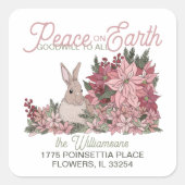 地球に平和 ウサギの花の返信先 スクエアシール (正面)