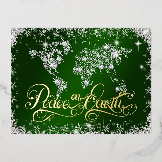 地球に平和 エメラルドとダイヤモンド 箔シーズンポストカード (正面)