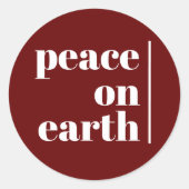 地球に平和　クリスマス　ミニマリスト　モダン　レッド ラウンドシール (正面)