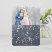 地球に平和 ブルーとシルバーの水彩写真 シーズンカード (スタンド正面)