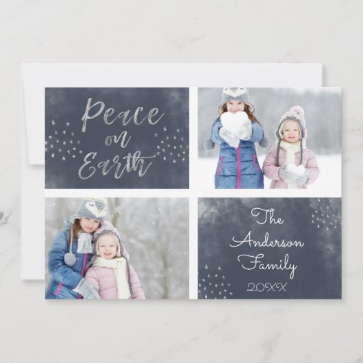 地球に平和 ブルーとシルバーの水彩写真 シーズンカード (正面)