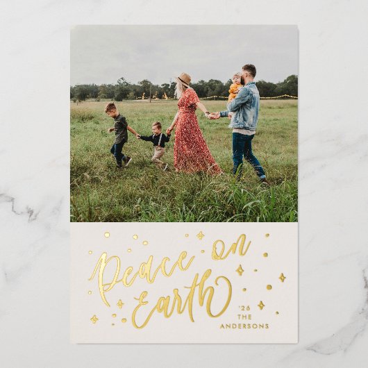 地球に平和　レタリング　写真　ゴールド 箔シーズンカード (正面)