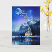 地球に平和　教会と月 クリスマスカード カード (黄色い花)