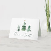 地球に平和 水彩の松の木 家族の写真 シーズンカード (正面)