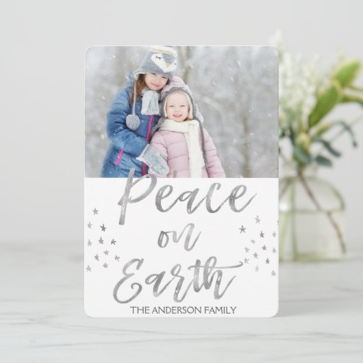 地球に平和 白と銀の水彩写真 シーズンカード (スタンド正面)