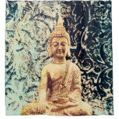 地球に座る仏エレガント禅悟り シャワーカーテン (正面)