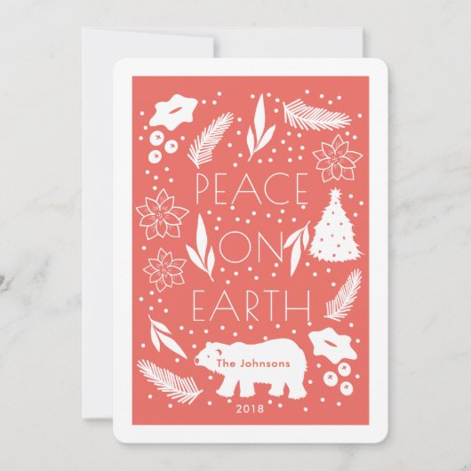 地球に極熊の平和レッドクリスマスカード シーズンカード (正面)