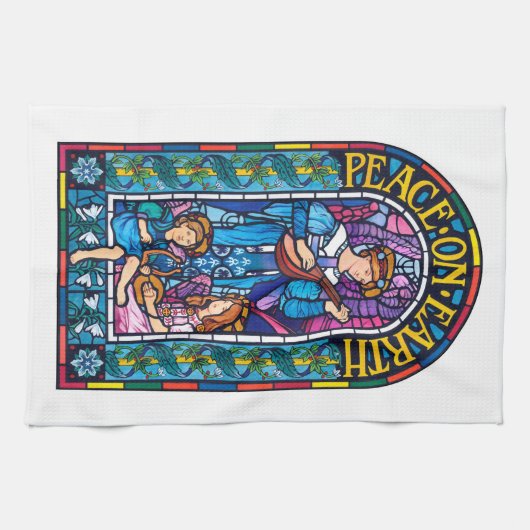 地球ののふきんの`の平和」ステンドグラス キッチンタオル (横)