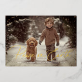 地球のエレガント平和のスクリプト写真クリスマス 箔シーズンカード (正面)