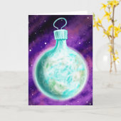 地球のオーナメントのクリスマスカード カード (黄色い花)