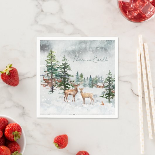 地球のクリスマスに冬の森の動物の平和 スタンダードカクテルナプキン (インサイチュ)