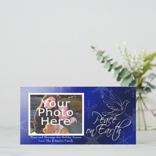 地球のクリスマスまたはハヌカーの写真カードの平和 シーズンカード (スタンド正面)