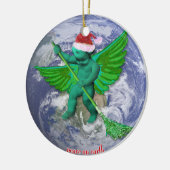 地球のクリスマスツリーのオーナメントの緑の天使の平和 セラミックオーナメント (左)