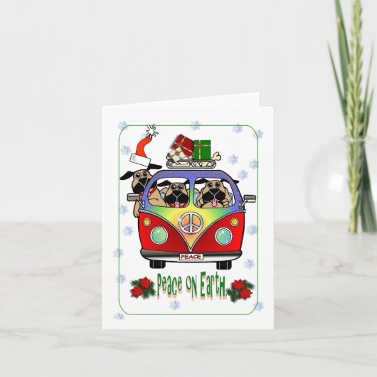 地球のパグのクリスマスカードの平和 シーズンカード (正面)
