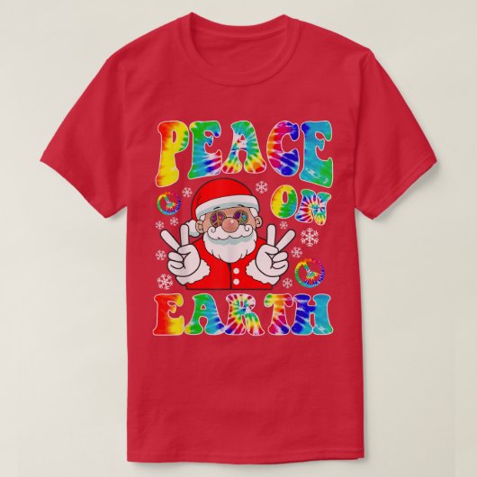 地球のヒッピー平和ボホクリスマスサンタクロースP Tシャツ (デザイン正面)