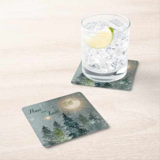 地球のモダンな水彩画のクリスマスの休日の平和 スクエアペーパーコースター (インサイチュ)