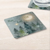 地球のモダンな水彩画のクリスマスの休日の平和 スクエアペーパーコースター (アングル)