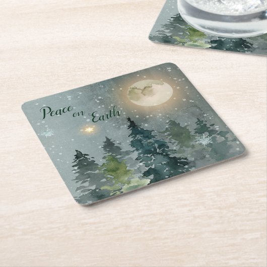 地球のモダンな水彩画のクリスマスの休日の平和 スクエアペーパーコースター (アングル)