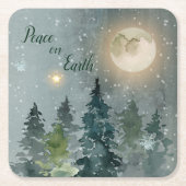 地球のモダンな水彩画のクリスマスの休日の平和 スクエアペーパーコースター (正面)