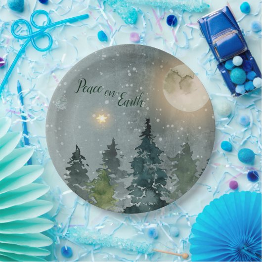 地球のモダンな水彩画のクリスマスの休日の平和 ペーパープレート (パーティー)