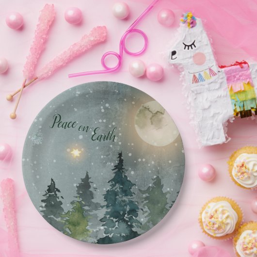 地球のモダンな水彩画のクリスマスの休日の平和 ペーパープレート (パーティー)