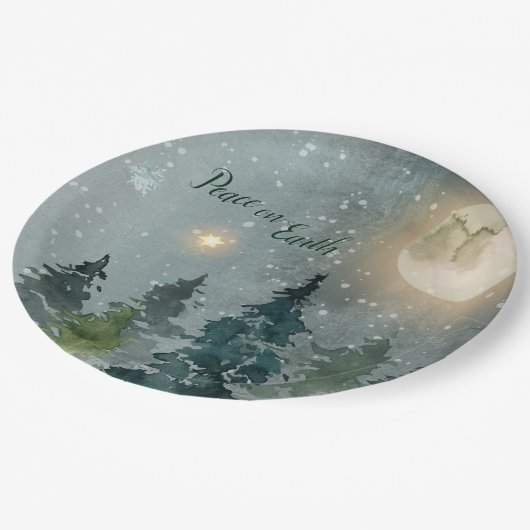 地球のモダンな水彩画のクリスマスの休日の平和 ペーパープレート (アングル)