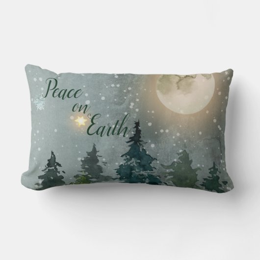 地球のモダンな水彩画のクリスマスの休日の平和 ランバークッション (正面)