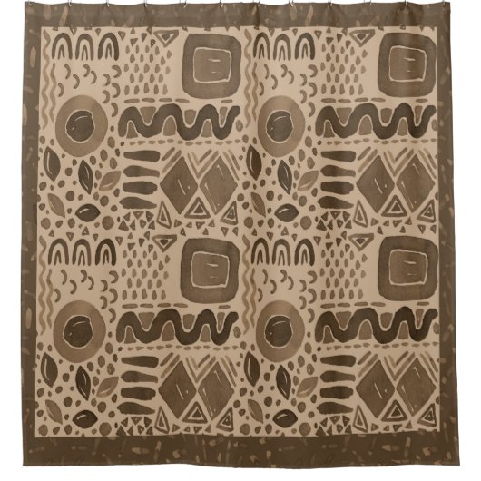 地球のリズム – 茶色の民族アフリカのパターン シャワーカーテン (正面)