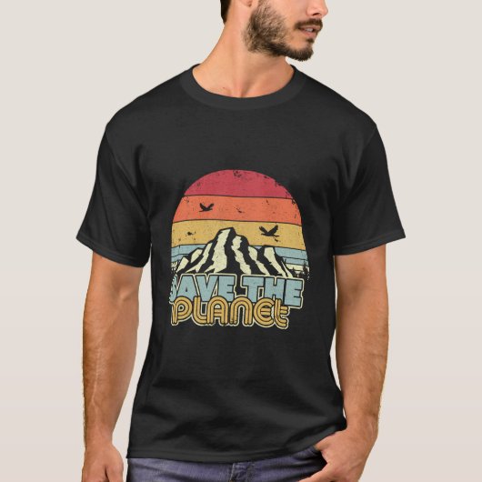 地球のレトロ気候変動を救う Tシャツ (正面)
