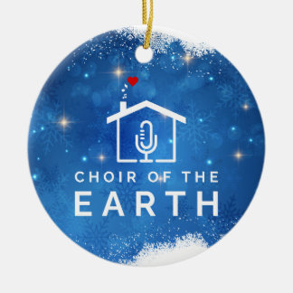 地球のロゴの合唱団 – 冬のクリスマス – 青 セラミックオーナメント