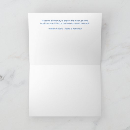 地球の上昇と引用文:アポロ8号から撮影 カード (内部)