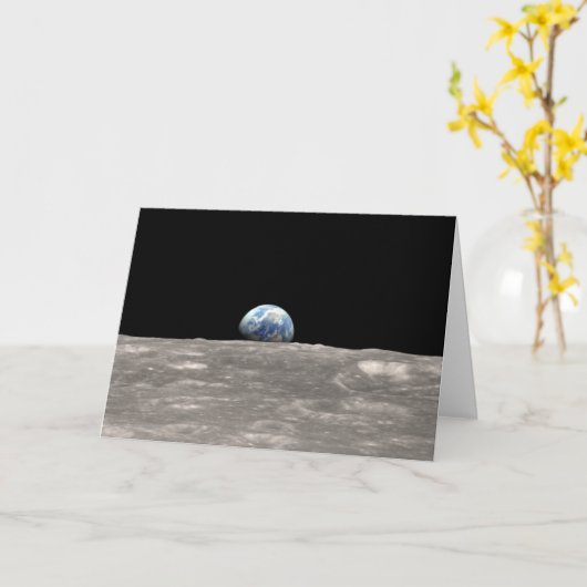 地球の上昇と引用文:アポロ8号から撮影 カード (黄色い花)