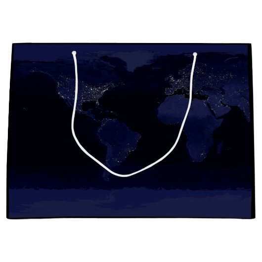 地球の世界地図:夜の衛星画像 ラージペーパーバッグ (正面)