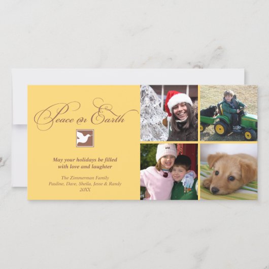 地球の休日の挨拶に黄色い茶色の鳩の平和 シーズンカード (正面)