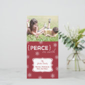 地球の写真の休日カードの赤い背景の平和 シーズンカード (スタンド正面)