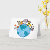 地球の動物の平和 カード (黄色い花)