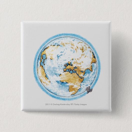 地球の回りを回っている衛星のイラストレーション 缶バッジ (正面)