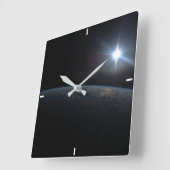 地球の地平線上に沈む太陽。 スクエア壁時計 (傾斜)