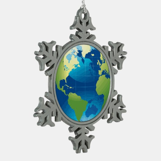 地球の大陸地球儀のオーナメント スノーフレークピューターオーナメント (左)