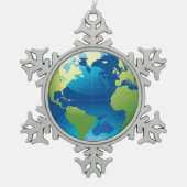 地球の大陸地球儀のオーナメント スノーフレークピューターオーナメント (正面)