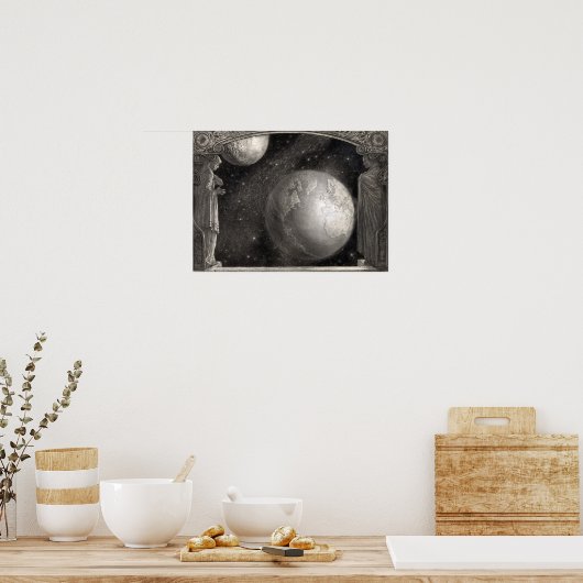 地球の天の川と月 ポスター (キッチン)