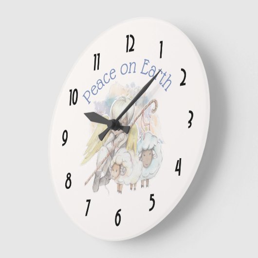 地球の天使の羊飼い及び子ヒツジの平和 ラージ壁時計 (傾斜)