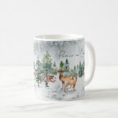 地球の平和の雪の森の動物のクリスマス コーヒーマグカップ (正面右)